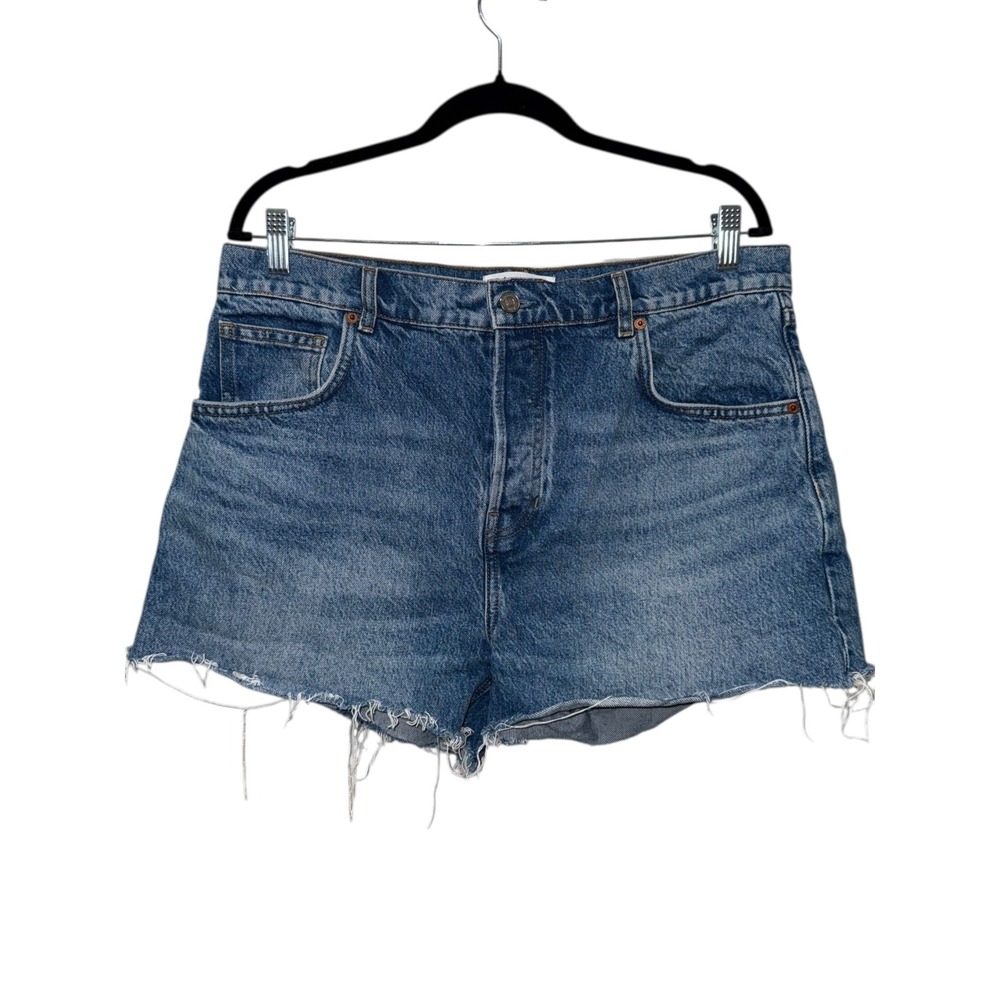 Reformation Shorts Denim High Rise Button Fly Cut Off Sz 31 Blue Distressed